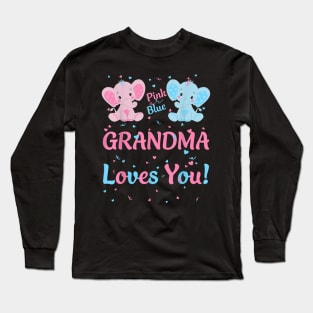 Grandma Gender Reveal Elephant Pink Or Blue Matching Family Long Sleeve T-Shirt